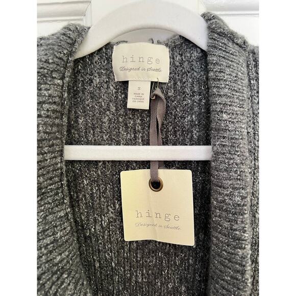 NEW Hinge Women's S Knit Blend Cardigan Gray Ruffle Long Line Sweater Casual - Picture 7 of 15